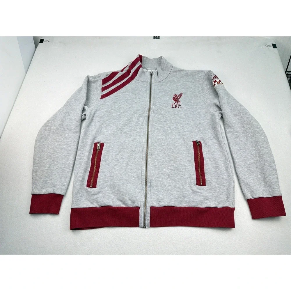 Vintage Adidas Liverpool FC Track Jacket Mens XL Gray Burgundy Full Zip Soccer